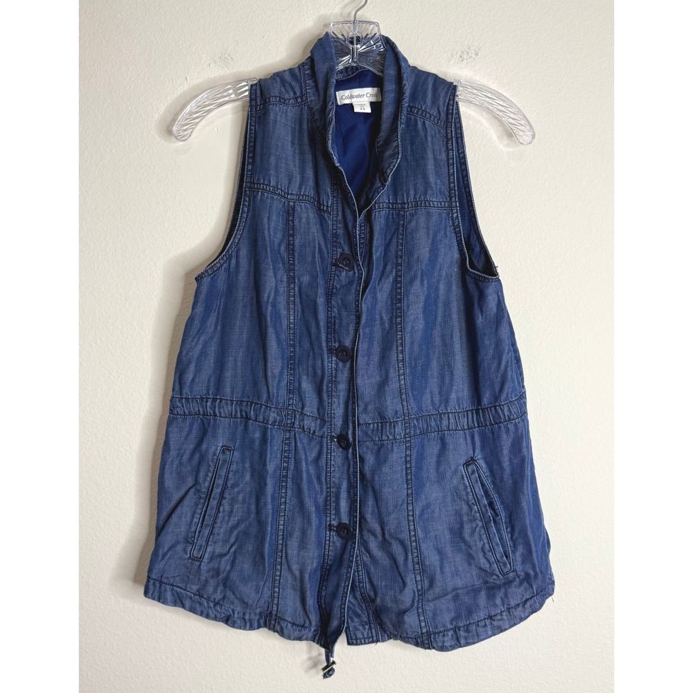 Coldwater Creek Vest Womens XS 4-6 Blue Denim Button Front Tencel Cinched Waist